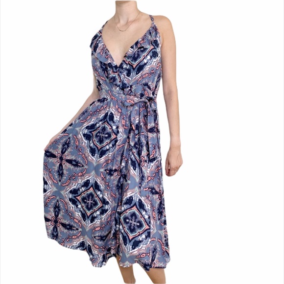 Roxy Dresses & Skirts - Roxy Rooftop Sunrise Strappy Midi Wrap Dress Blue